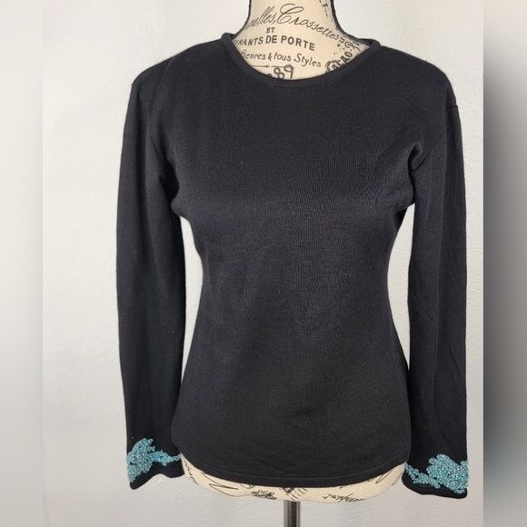 Cynthia Rose Sz L Sweatshirt Silk Cashmere Long Sleeve Embellished Cuffs - Picture 1 of 7